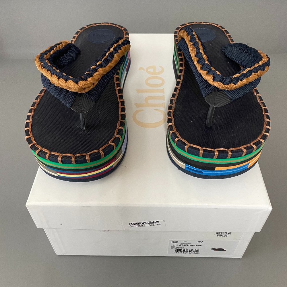 CHLOE Lou Platform Flip Flop Navy Blue Size 40 Brand New in Box (RP $595.00)